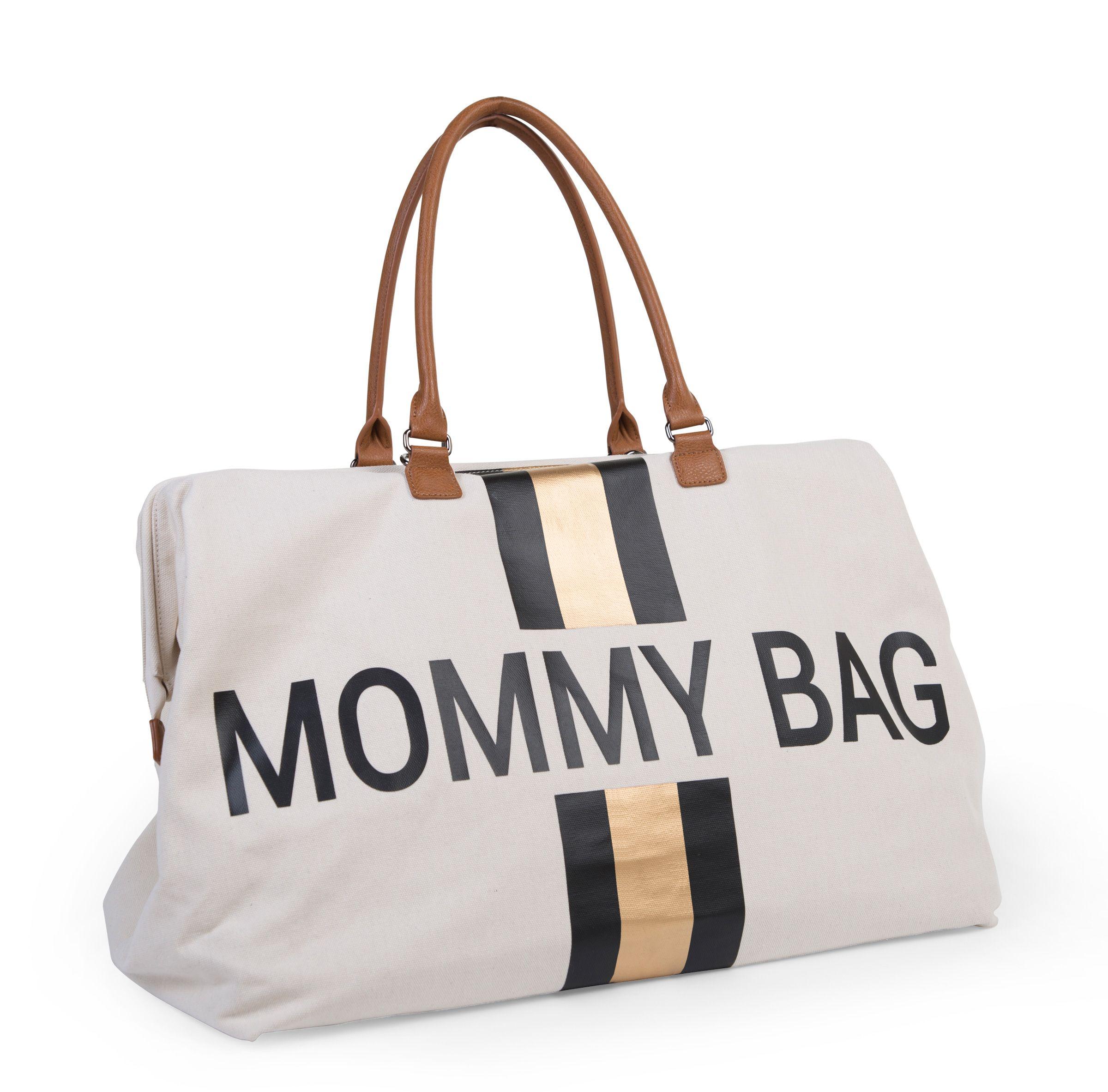 Childhome Mommy Bag Big Canvas Off White Stripes Black/Gold | NordBaby™