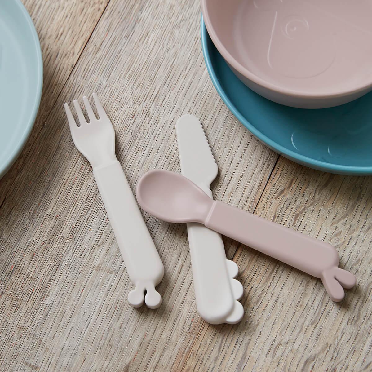 Feedie Fork & Spoon Set - Powder Pink