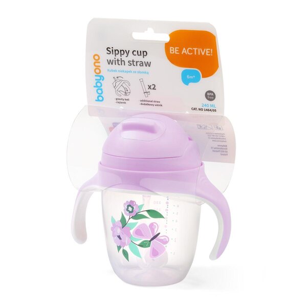 BabyOno sippy cup with weighted straw Pink - BabyOno